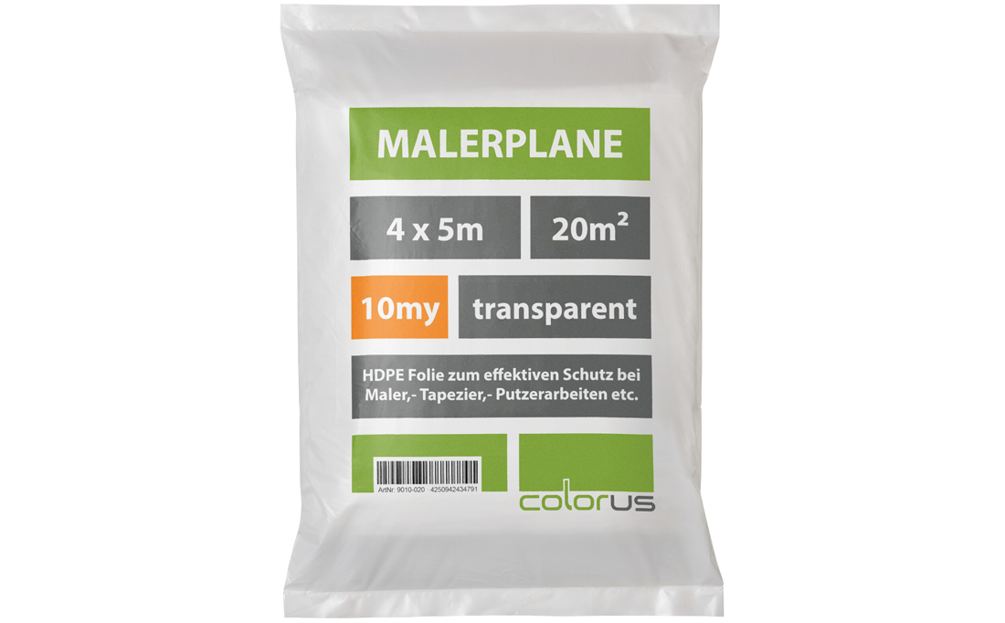 Malerplane gefaltet 10µ HDPE transparent  4 x 5m